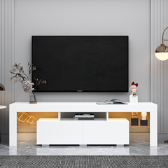 HAOYYE Modern White TV Stand, 20 Colors LED TV Stand w/Remote Control Lights Sturdy Space-Saving Heavy Duty Modern Design Easy Assembly Durable Stylish Home Furniture Versatile