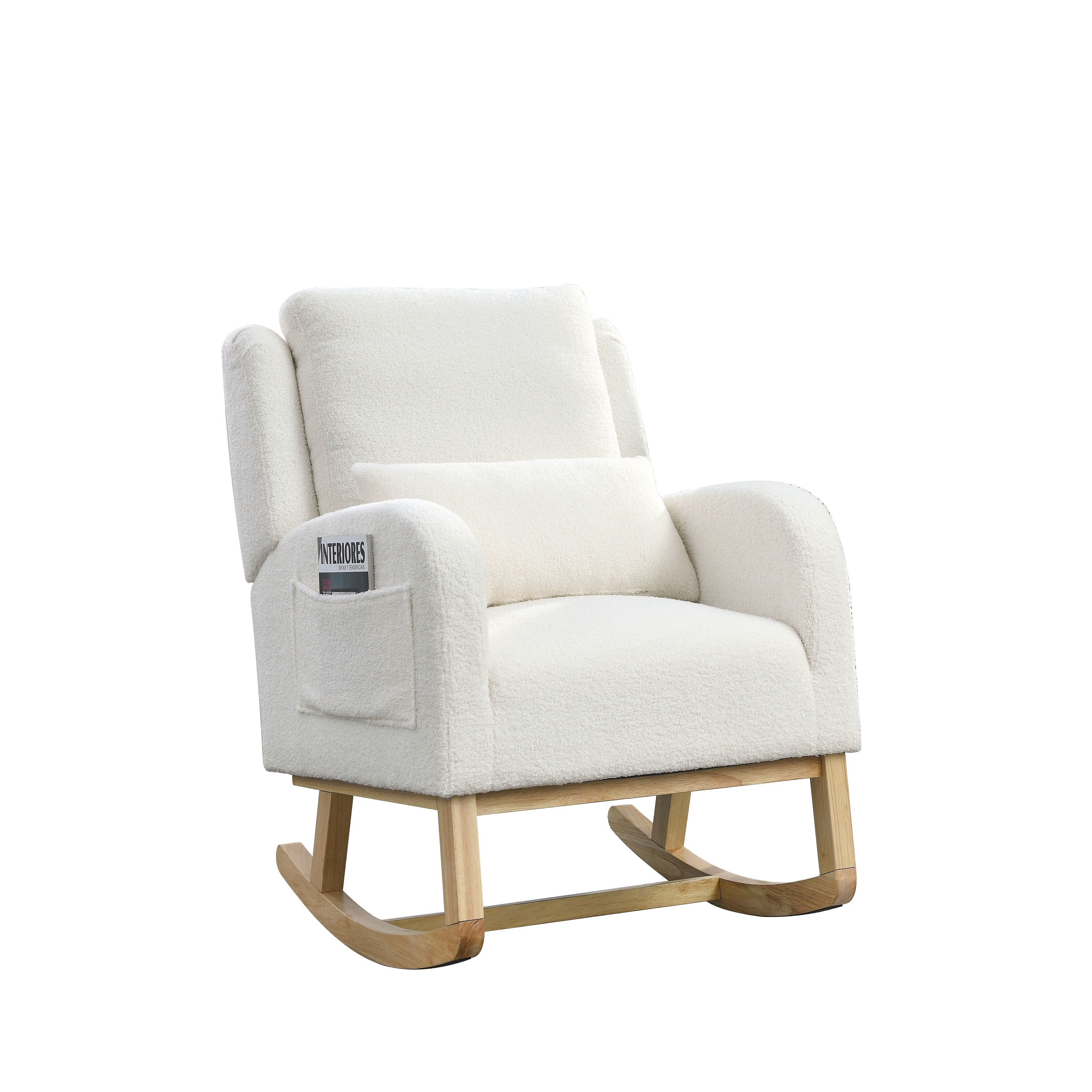 HAOYYE 27.5 "W Modern Accent High Back Living Room Casual Armchair Rocker with One Lumbar Pillow, Two Side Pockets,Teddy White (Ivory) Sturdy Space-Saving Heavy Duty Modern Design Adults