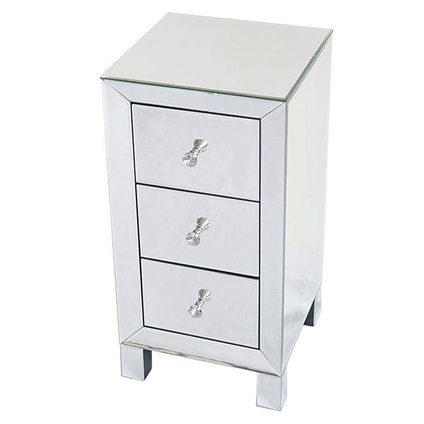 HAOYYE Modern Mirrored Nightstand with 3 Drawers, Contemporary Bedside Table with Glass Surface and Crystal Knobs, Stylish Storage Cabinet for Bedroom Living Room Decor