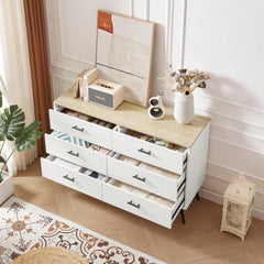 HAOYYE Modern 6-Drawer Dresser for Bedroom, Sturdy White & Oak Wood Chest of Drawers, Deep Storage for Living Room and Closet, Space-Saving Design