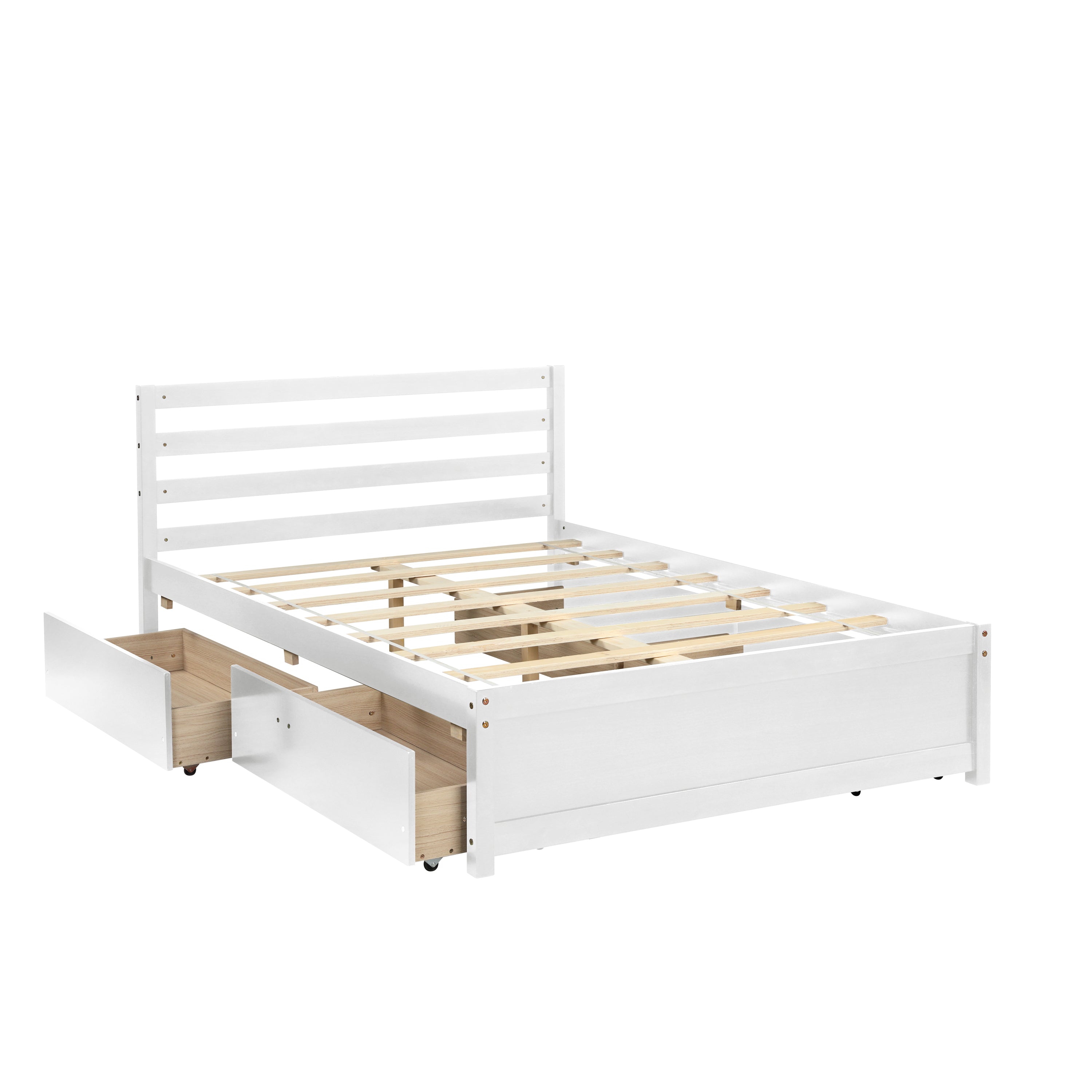 HAOYYE Full Size Wood Platform Bed Frame with 4 Storage Drawers and Headboard of White Color for All Ages Sturdy Space-Saving Heavy Duty Modern Design Adults Dorm Room Easy Assembly Bedroom Furniture