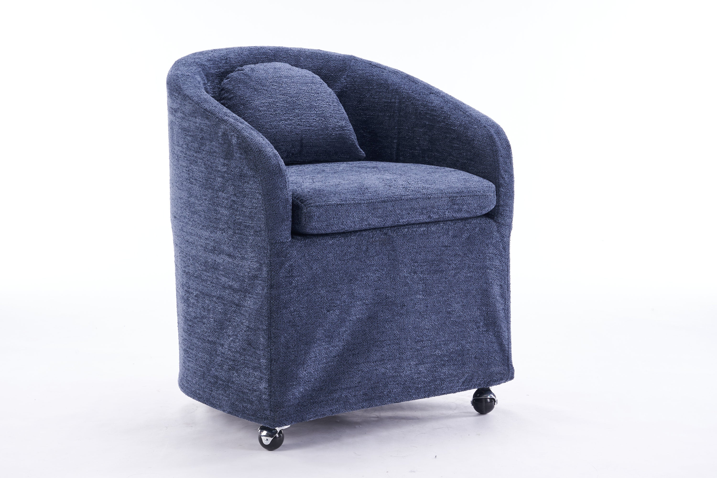 HAOYYE 059-Set of 1 Chenille Fabric Dining Armchair With Back Cushion and Universal Wheels,Blue Sturdy Space-Saving Heavy Duty Modern Design Adults Dorm Room Easy Assembly Bedroom Furniture