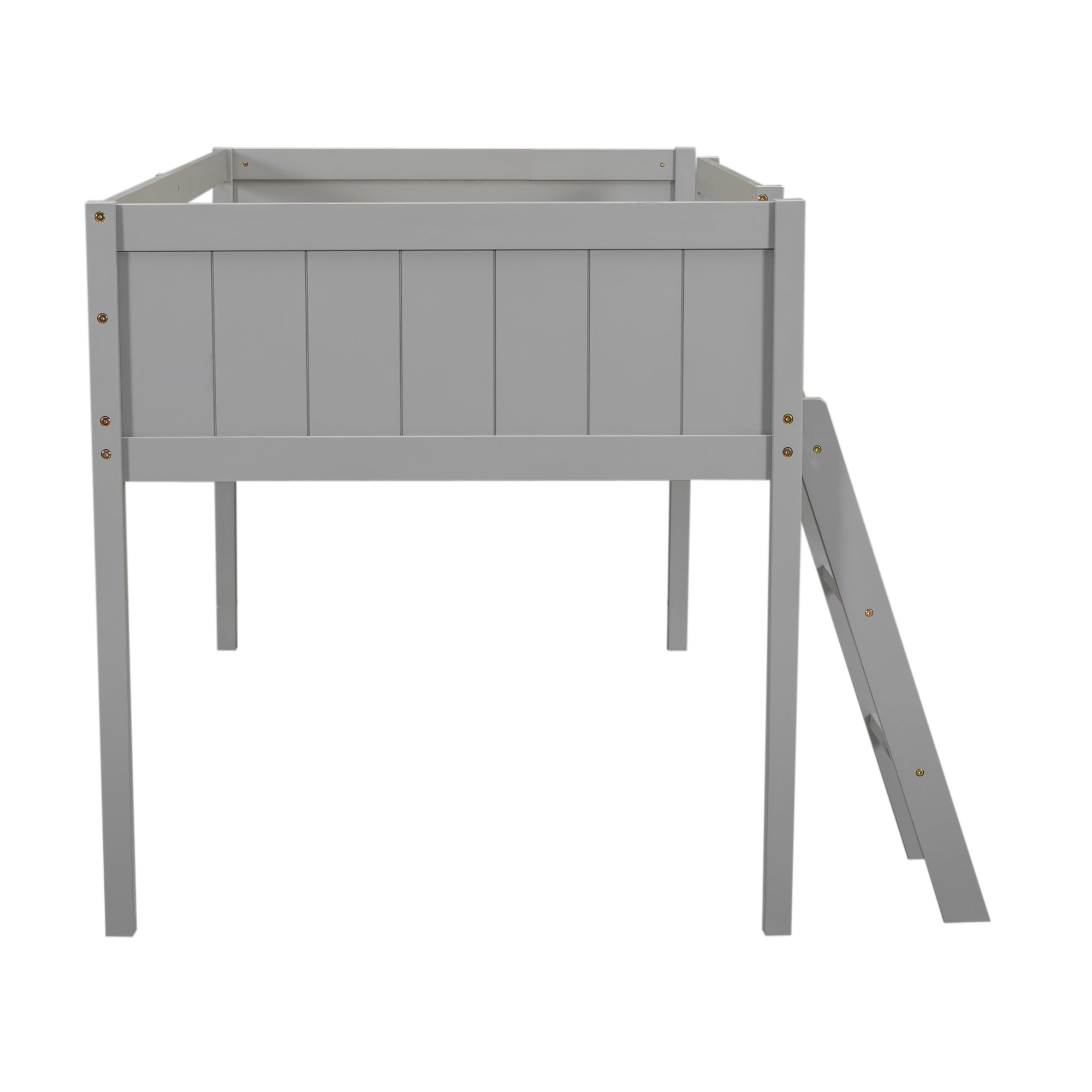 HAOYYE Twin Size Wood Low Loft Bed with Ladder, ladder can be placed on the left or right, Gray Sturdy Space-Saving Heavy Duty Modern Design Adults Dorm Room Easy Assembly Bedroom Furniture