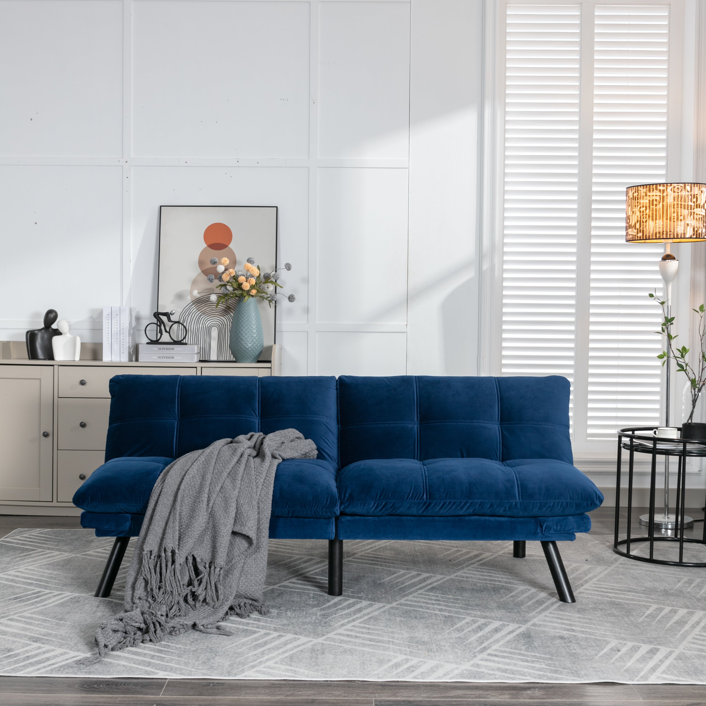 HAOYYE Navy Blue Convertible Folding Modern Sofa Bed Sturdy Space-Saving Heavy Duty Modern Design for Adults Dorm Room Easy Assembly Bedroom Furniture