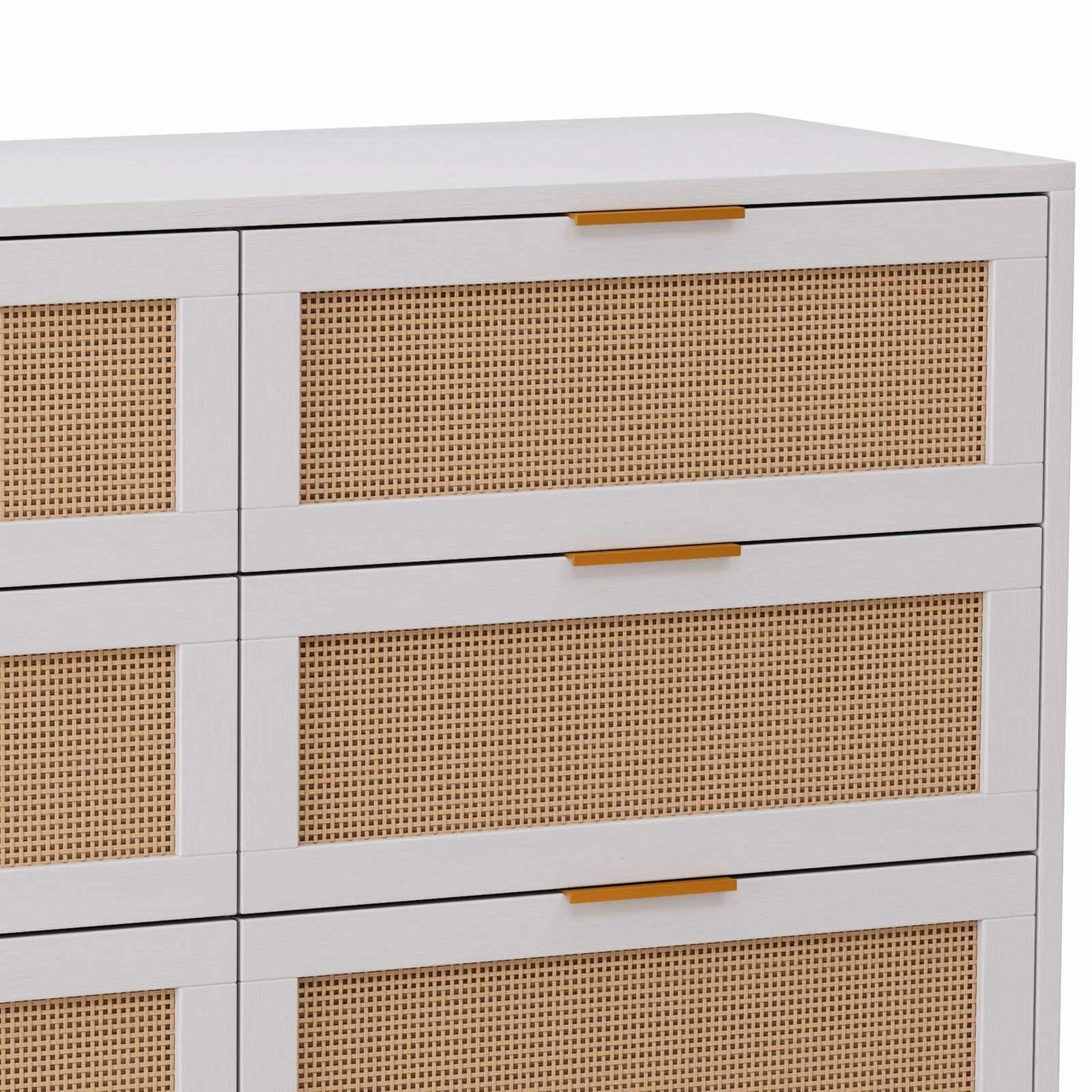 HAOYYE 6-Drawer Rattan Storage Cabinet with White Finish, Stylish and Functional Organizer for Bedroom, Living Room, or Hallway, Elegant Rattan Drawer Design, Space-Saving