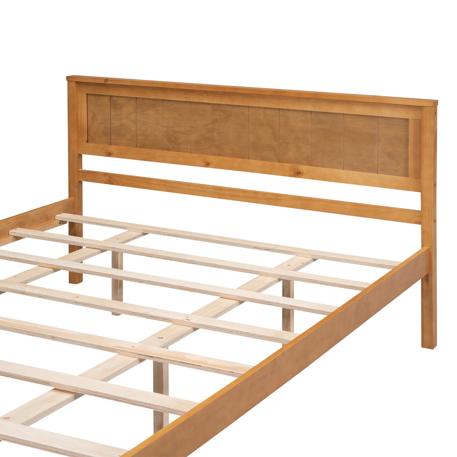 HAOYYE Platform Bed Frame with Headboard, Wood Slat Support, No Box Spring Needed, Queen, Oak Sturdy Space-Saving Heavy Duty Modern Design Adults Dorm Room Easy Assembly Bedroom Furniture