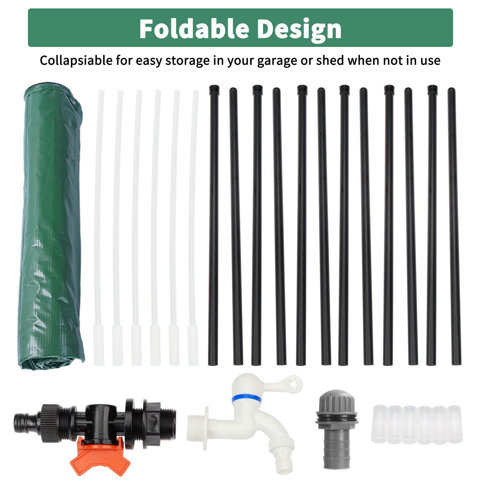 HAOYYE Green 100 Gallon Folding Rain Barrel Water Collector with Durable PVC Mesh and Support Rods, Mold and Mildew Resistant, Easy to Carry and Store, Ideal for Gardens, Planter Beds, Indoor Plants, and Outdoor Watering