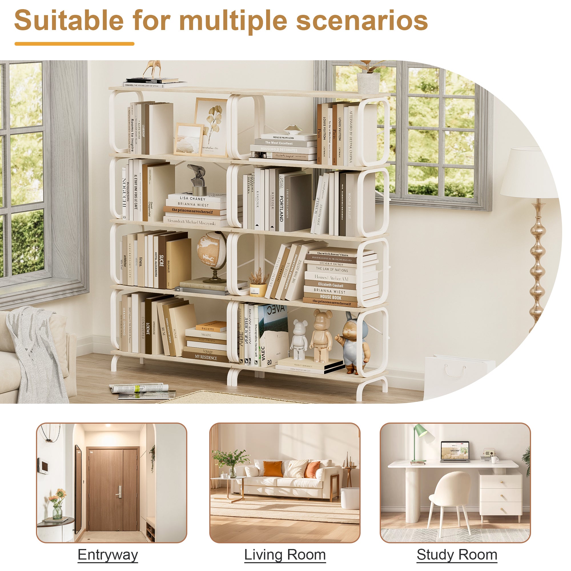 HAOYYE 5 Tier Large Book Shelf, Bookcase Home Office Open Bookshelf,Shelves for Living Room, Office Shelf,Vintage Industrial Style Bookshelf with White Metal Frame, White Sturdy Space-Saving Heavy Duty