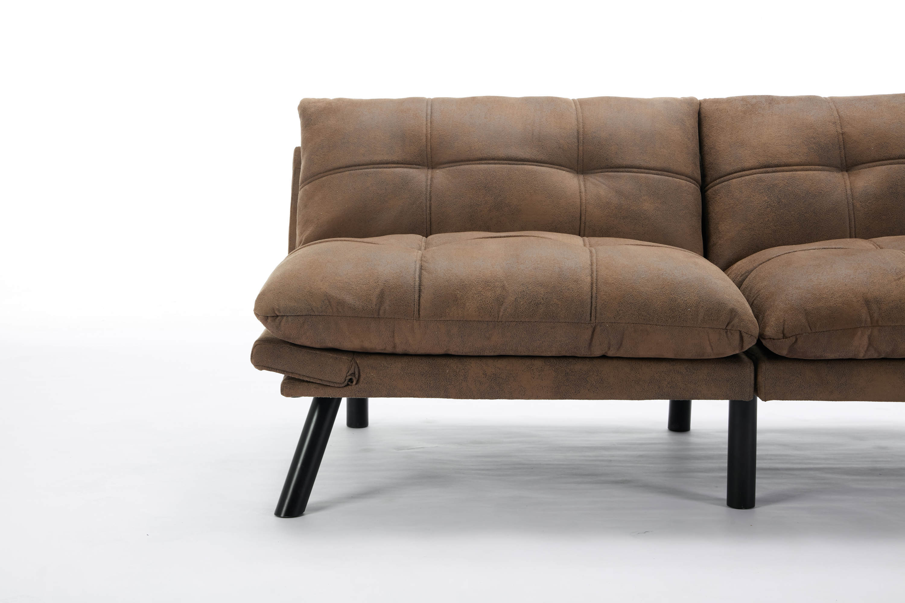 HAOYYE Leather Feel Brown Convertible Folding Sofa Bed, Sturdy Space-Saving Heavy Duty Modern Design for Adults Dorm Room Easy Assembly Bedroom Furniture