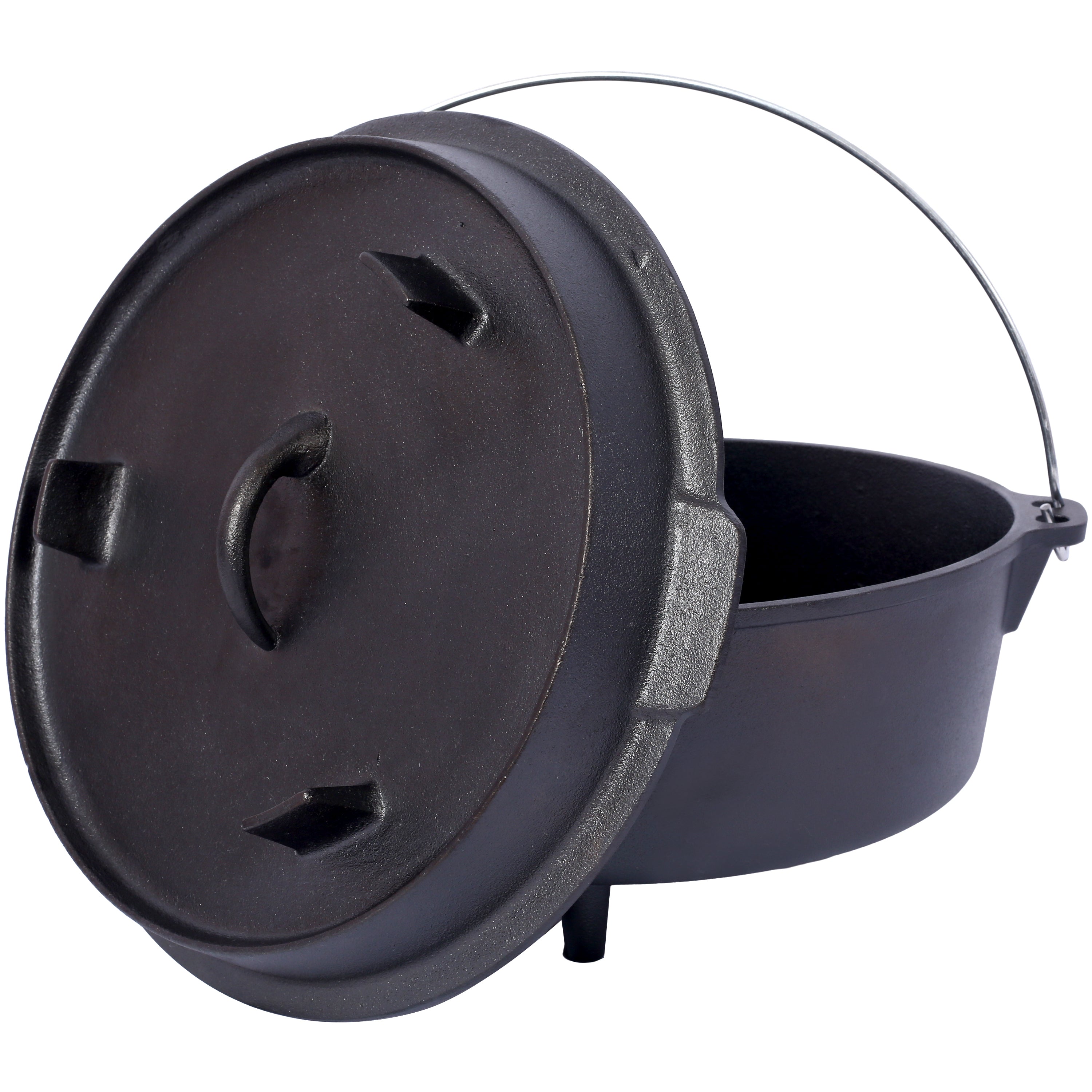 HAOYYE pre-Seasoned Cast Iron Dutch Oven With Skillet Lid, Outdoor Camping Deep Pot for Camping Fireplace Cooking BBQ Baking Campfire, Leg Base, 8 Quart Sturdy Space-Saving Heavy Duty Modern Design