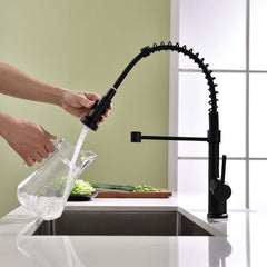 HAOYYE Commercial Black Kitchen Faucet with Pull Down Sprayer, Single Handle Single Lever Kitchen Sink Faucet Sturdy Space-Saving Heavy Duty Modern Design Adults Dorm Room Easy Assembly
