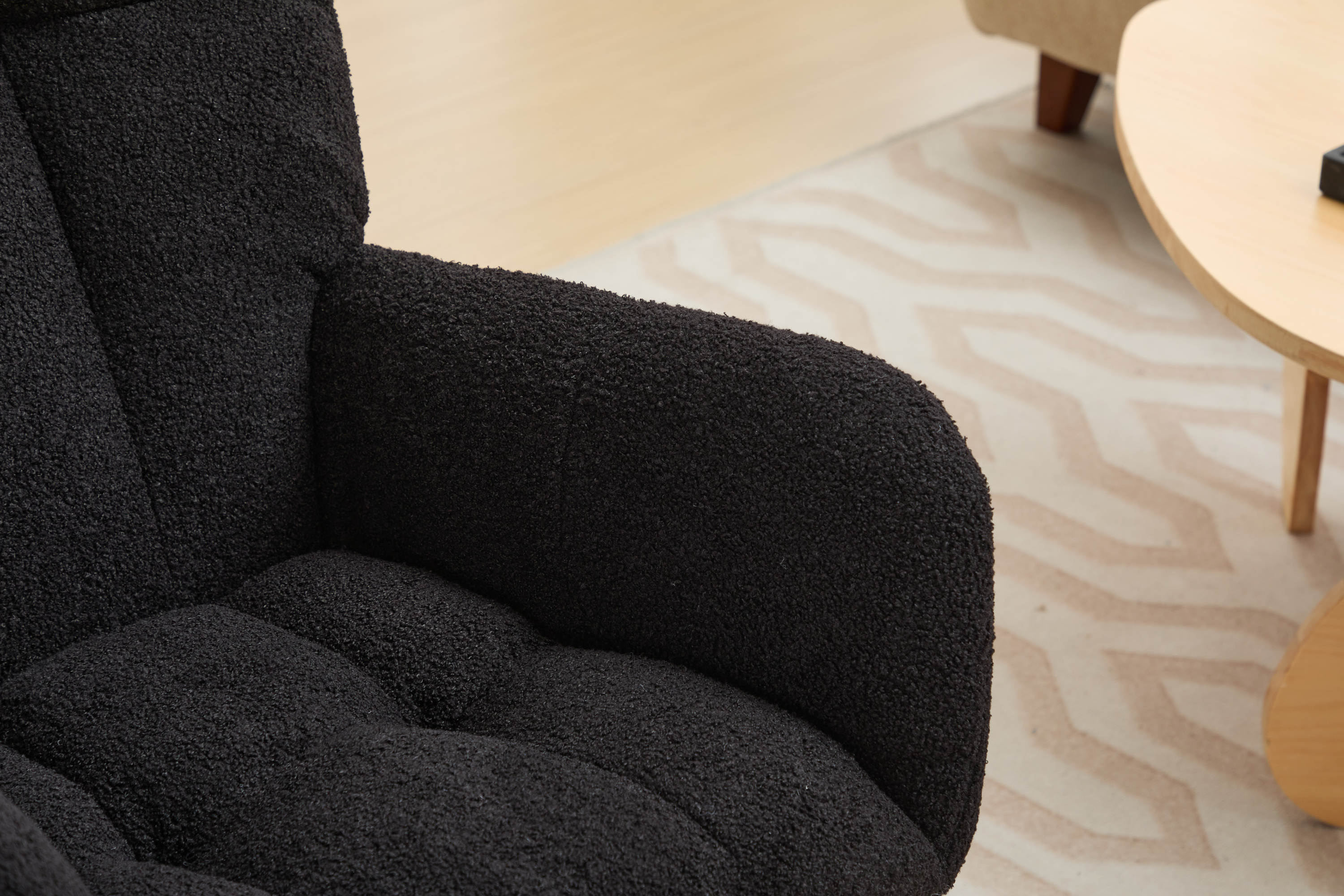 Haoyye Black Modern Nursery Rocking Chair with High Backrest, Soft Teddy Upholstered Glider Accent Armchair with Solid Wood Legs, Gentle Rocker for Bedroom, Living Room, or Nursery, Sturdy and Space-Saving Design for Adults