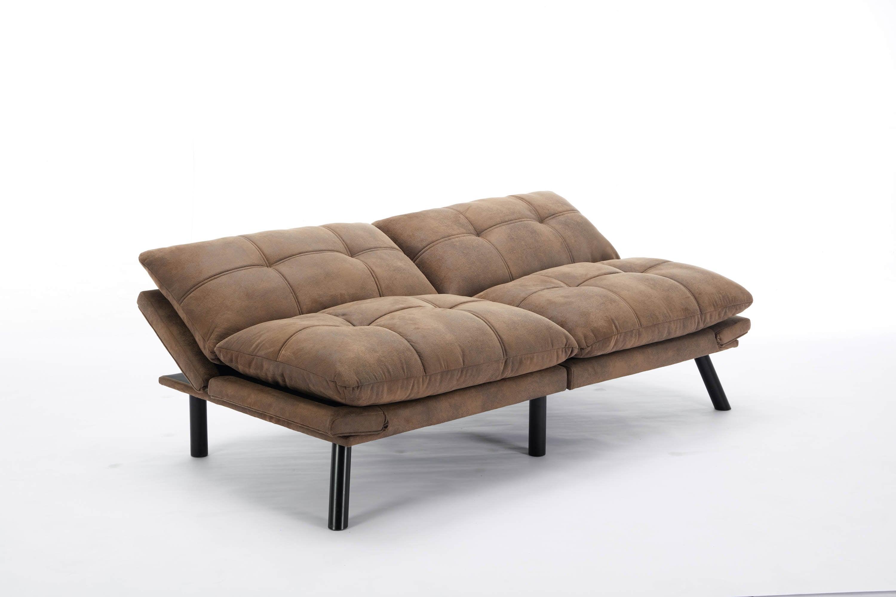 HAOYYE Leather Feel Brown Convertible Folding Sofa Bed, Sturdy Space-Saving Heavy Duty Modern Design for Adults Dorm Room Easy Assembly Bedroom Furniture