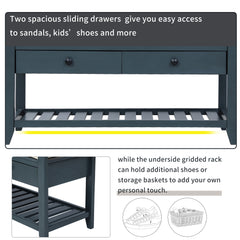 HAOYYE Shoe Rack with Cushioned Seat and Drawers, Multipurpose Entryway Storage Bench, Antique Navy, Sturdy Space-Saving Design, Heavy Duty Construction, Easy Assembly, Durable and Stylish Home Furniture, Versatile for Hallway or Bedroom Use