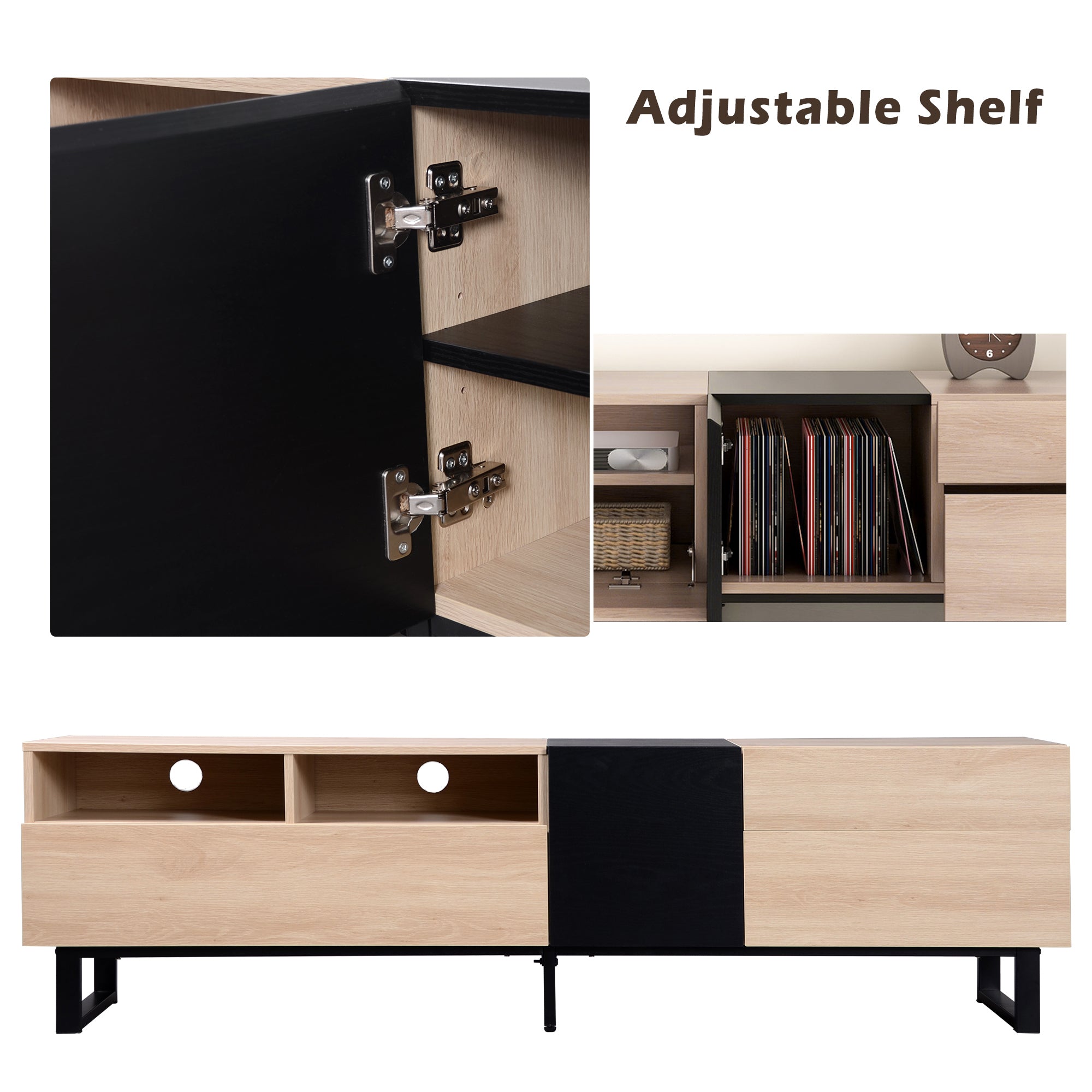 HAOYYE Modern TV Stand For 80 Inch TV With Double Storage Space And Drop Down Door, Media Console Table And Entertainment Center For Living Room, Bedroom And Home Theatre, Featuring Sturdy Space Saving Heavy Duty Construction And Sleek Contemporary Design