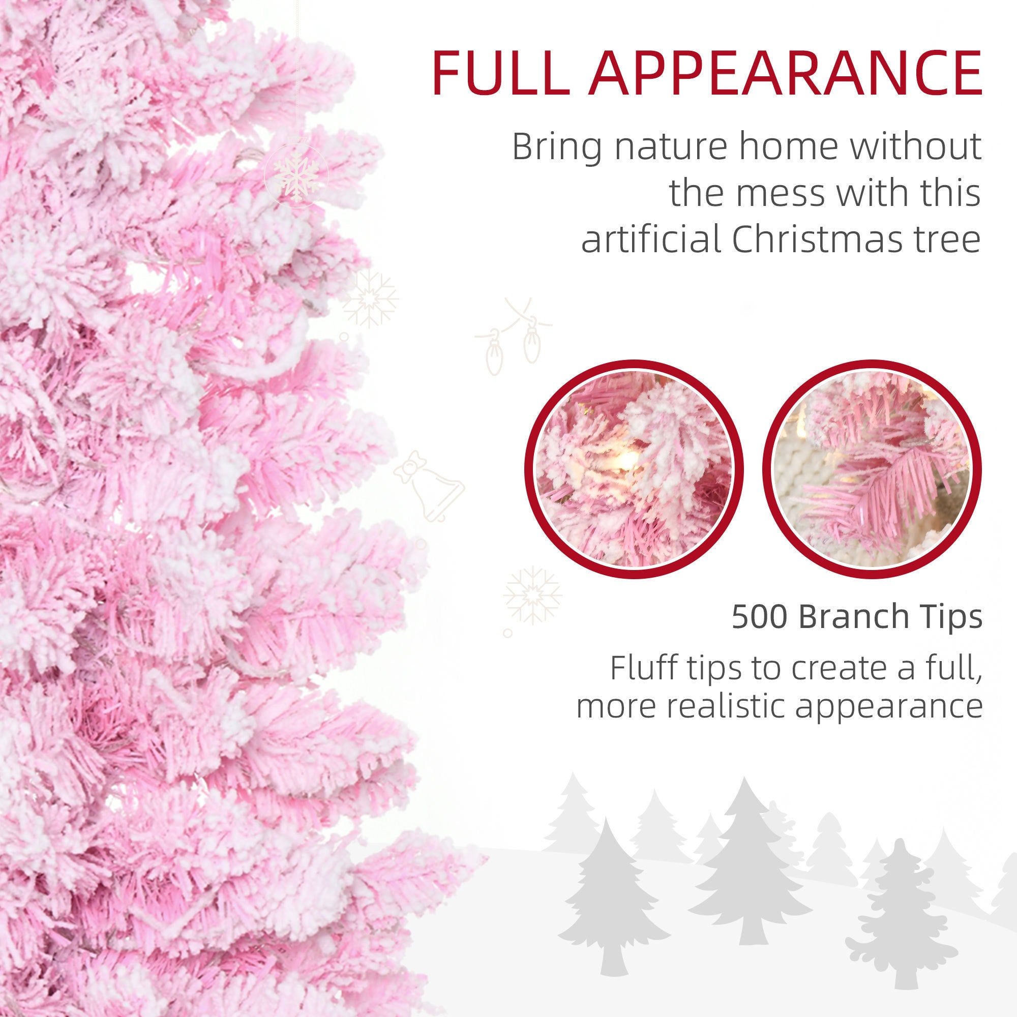 HAOYYE 6ft Prelit Snow Flocked Artificial Christmas Tree with Pencil Shape, Pine Realistic Branches, Warm White LED lights, Auto Open, Pink and White Sturdy Space-Saving Heavy Duty Modern Design
