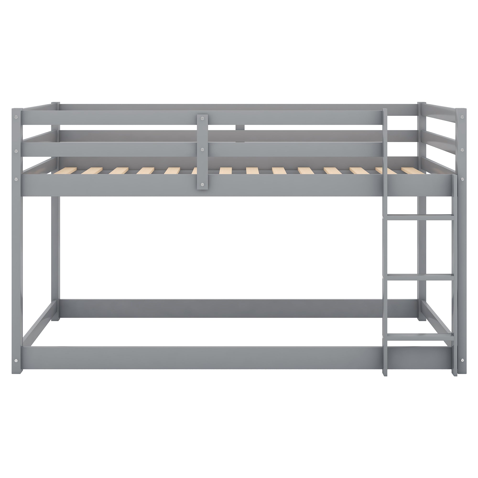 HAOYYE Twin over Twin Floor Bunk Bed with Ladder , Gray(Old SKU:WF281727AAE/WF286602AAE) Sturdy Space-Saving Heavy Duty Modern Design Easy Assembly Durable Stylish Home Furniture Versatile