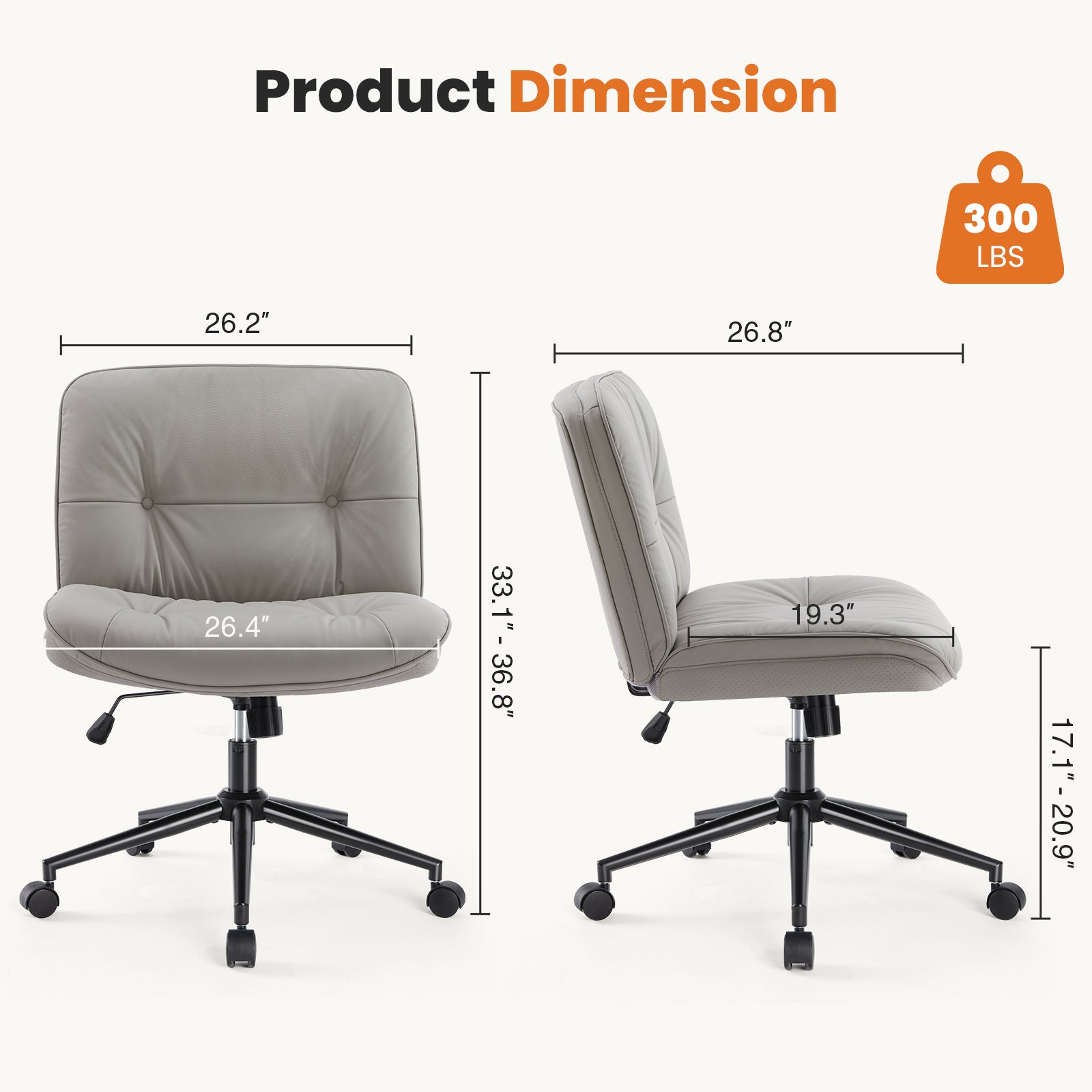 HAOYYE Criss Cross Legged Chair, Armless Office Desk Wide Seat Wheels, Swivel Height Adjustable Comfy Sturdy Space-Saving Heavy Duty Modern Design Adults Dorm Room Easy Assembly Bedroom Furniture