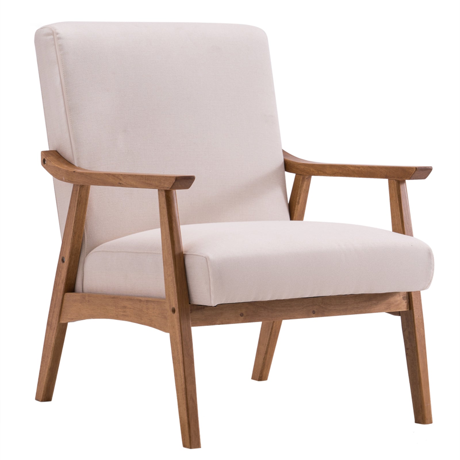 HAOYYE Solid Wood Retro Single Sofa Chair With Comfortable Backrest, Simple Elegant Design, Durable Frame, Beige Upholstery, Stylish Living Room Accent Chair, Perfect For Home And Office Seating