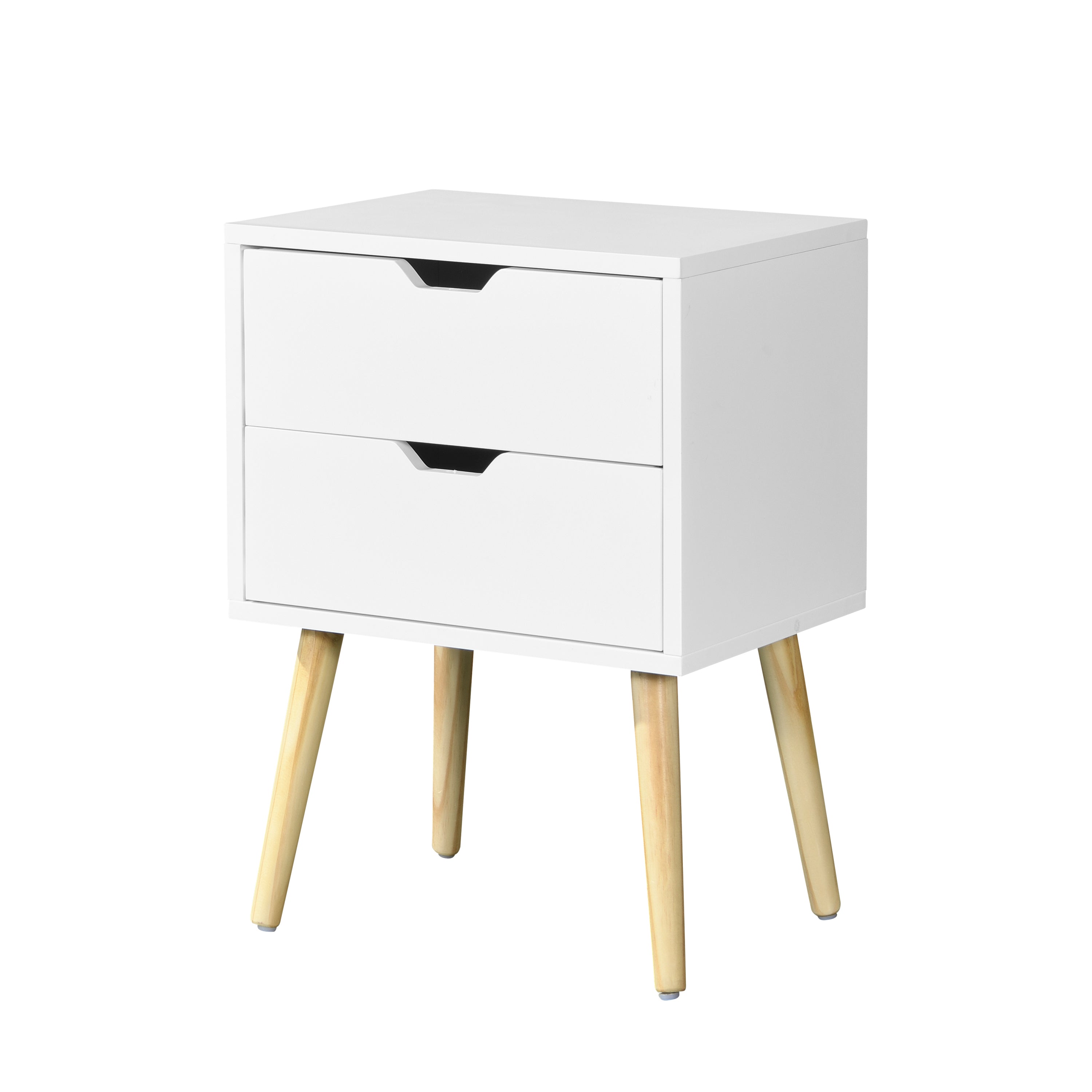 HAOYYE Side Table with 2 Drawer and Rubber Wood Legs, Mid-Century Modern Storage Cabinet for Bedroom Living Room Furniture, White with modern design, luxury style, durable material, space-saving.
