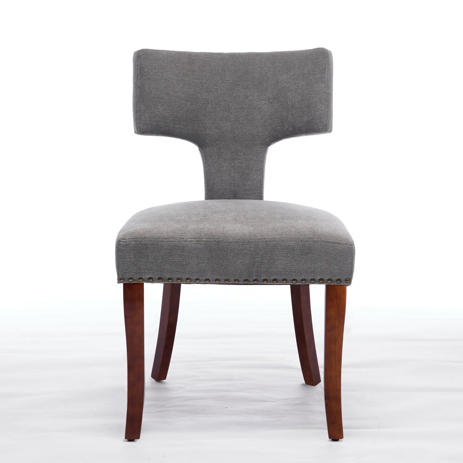 HAOYYE Mid Century Modern Dining Chairs Set of 2, Farmhouse Linen Fabric Upholstered Accent Chair Curved Backrest with Copper Nails around,Kitchen Chairs with Hardwood Frame, Gray Sturdy Space-Saving Durable