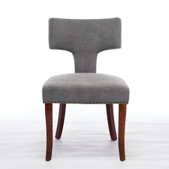 HAOYYE Mid Century Modern Dining Chairs Set of 2, Farmhouse Linen Fabric Upholstered Accent Chair Curved Backrest with Copper Nails around,Kitchen Chairs with Hardwood Frame, Gray Sturdy Space-Saving Durable