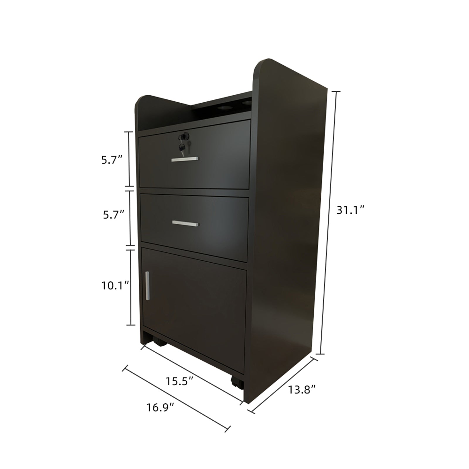 HAOYYE Black Beauty Salon Side Table with 2 Pump Bottles Storage, Mobile Utility Cart with Wheels and Drawer, Compact Rolling Station for Hairdressing, Tattoo, Spa, or Massage Room