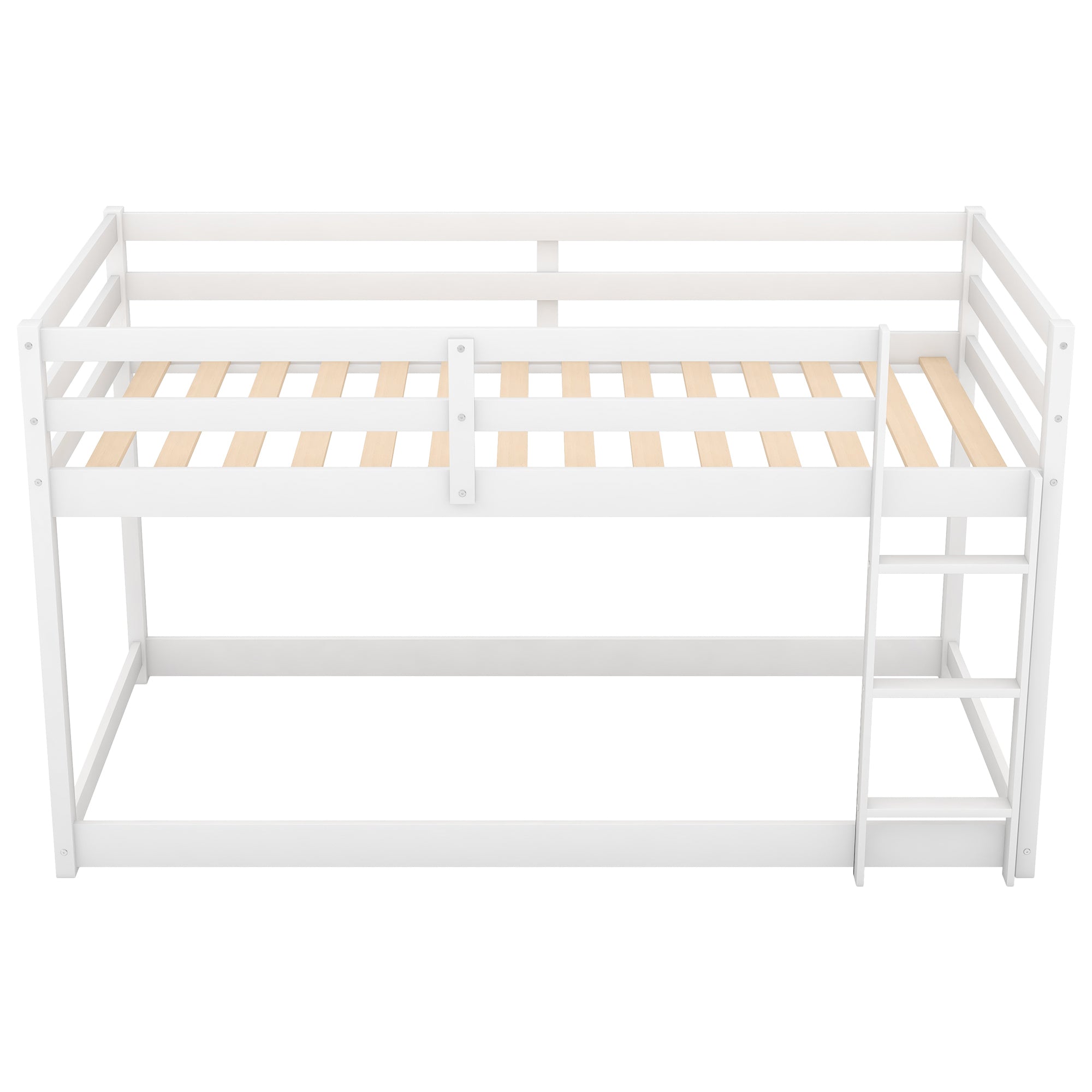 HAOYYE Twin over Twin Floor Bunk Bed with Ladder , White(Old SKU:WF281727AAK/WF286602AAK) Sturdy Space-Saving Heavy Duty Modern Design Adults Dorm Room Easy Assembly Bedroom Furniture