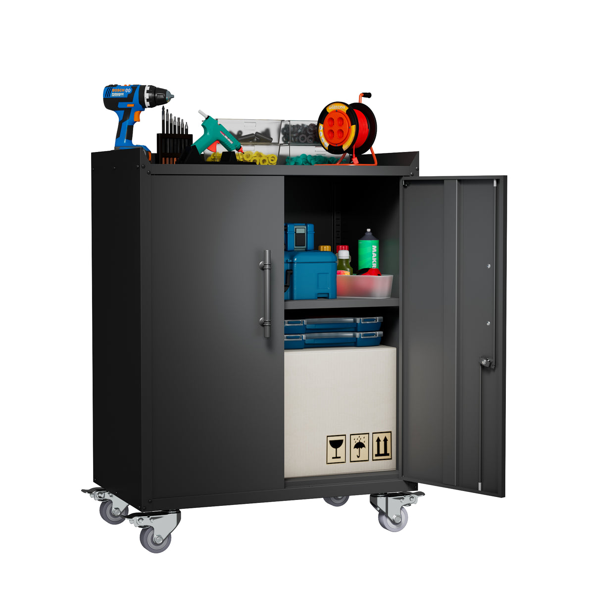 HAOYYE 2 Door Tool Cabinets for Garage, Lockable Garage Storage Cabinet, Locking Metal Storage Cabinet with Wheels, Rolling Tool Chest, Assembly Required H34*W30.3*D18 Sturdy Space-Saving Heavy Duty