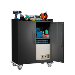 HAOYYE 2 Door Tool Cabinets for Garage, Lockable Garage Storage Cabinet, Locking Metal Storage Cabinet with Wheels, Rolling Tool Chest, Assembly Required H34*W30.3*D18 Sturdy Space-Saving Heavy Duty