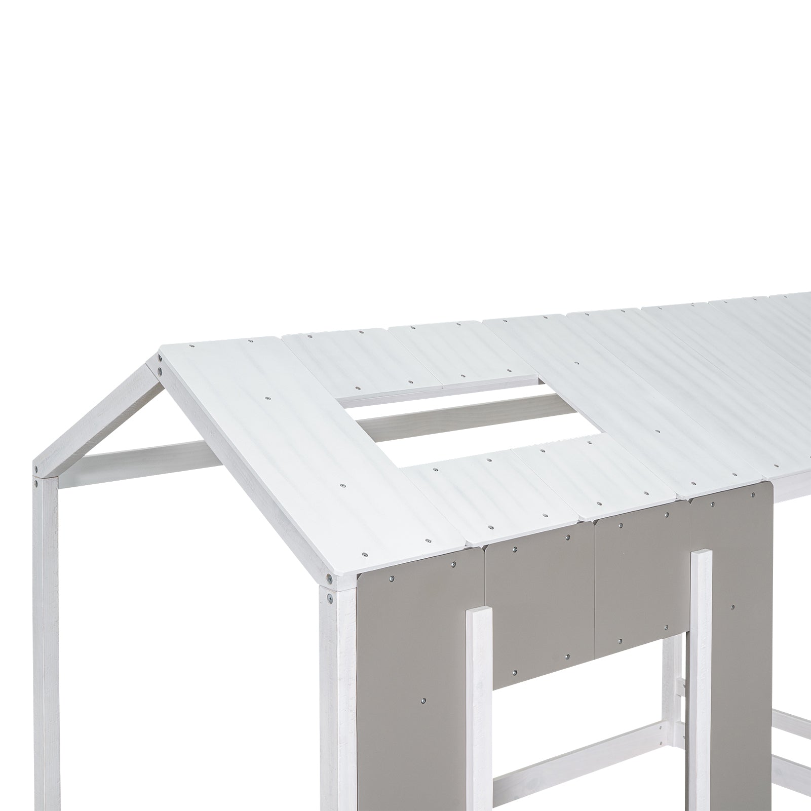 HAOYYE Twin Size House Platform with Roof and Window, White+Antique Grey(Old SKU: WF294130AAE) Sturdy Space-Saving Heavy Duty Modern Design Adults Dorm Room Easy Assembly Bedroom Furniture