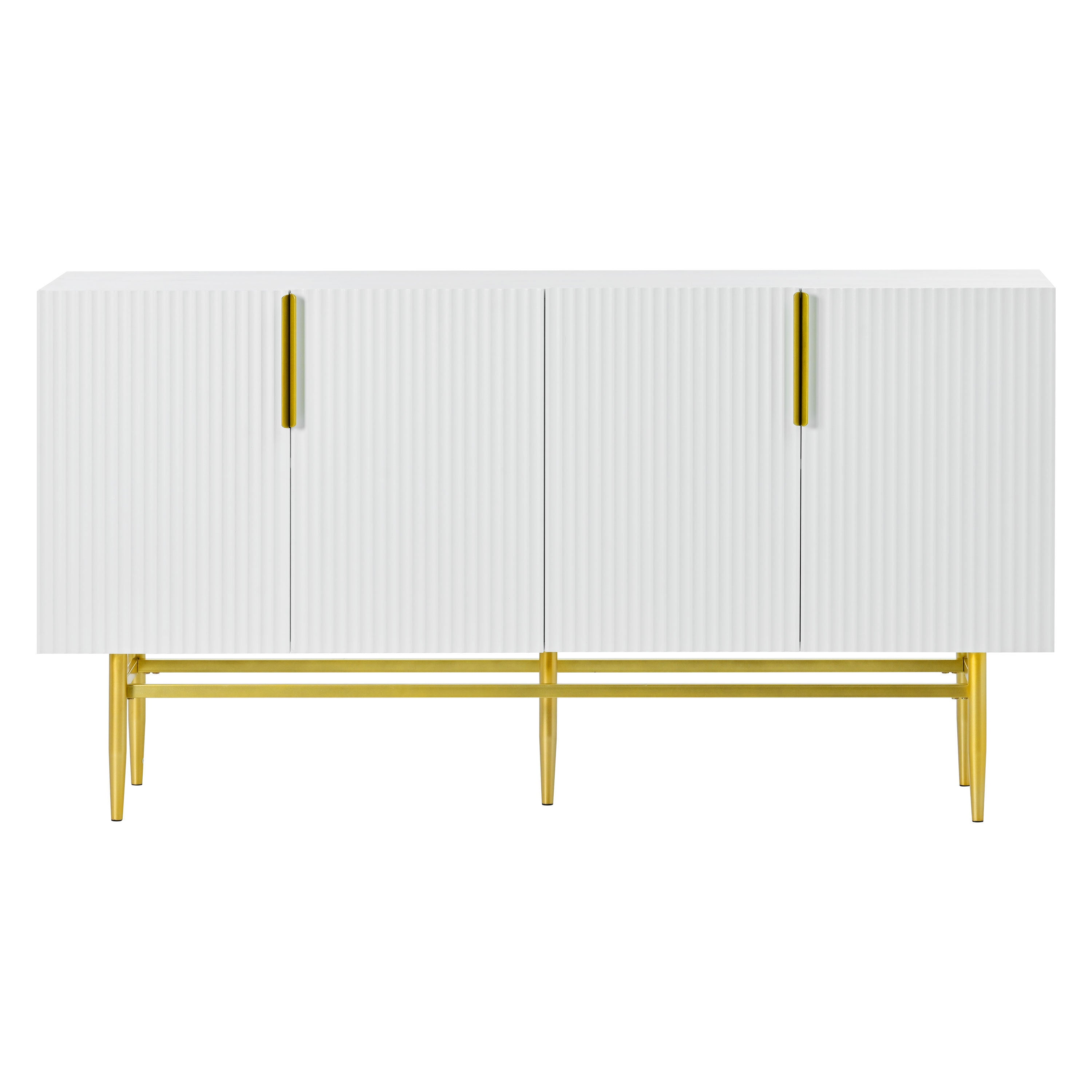HAOYYE Modern Elegant 4-door Sideboard Gold Metal Handle Buffet Cabinet for Dining Room, Living Room, Bedroom, Hallway (White) Sturdy Space-Saving Heavy Duty Modern Design Adults Dorm Room