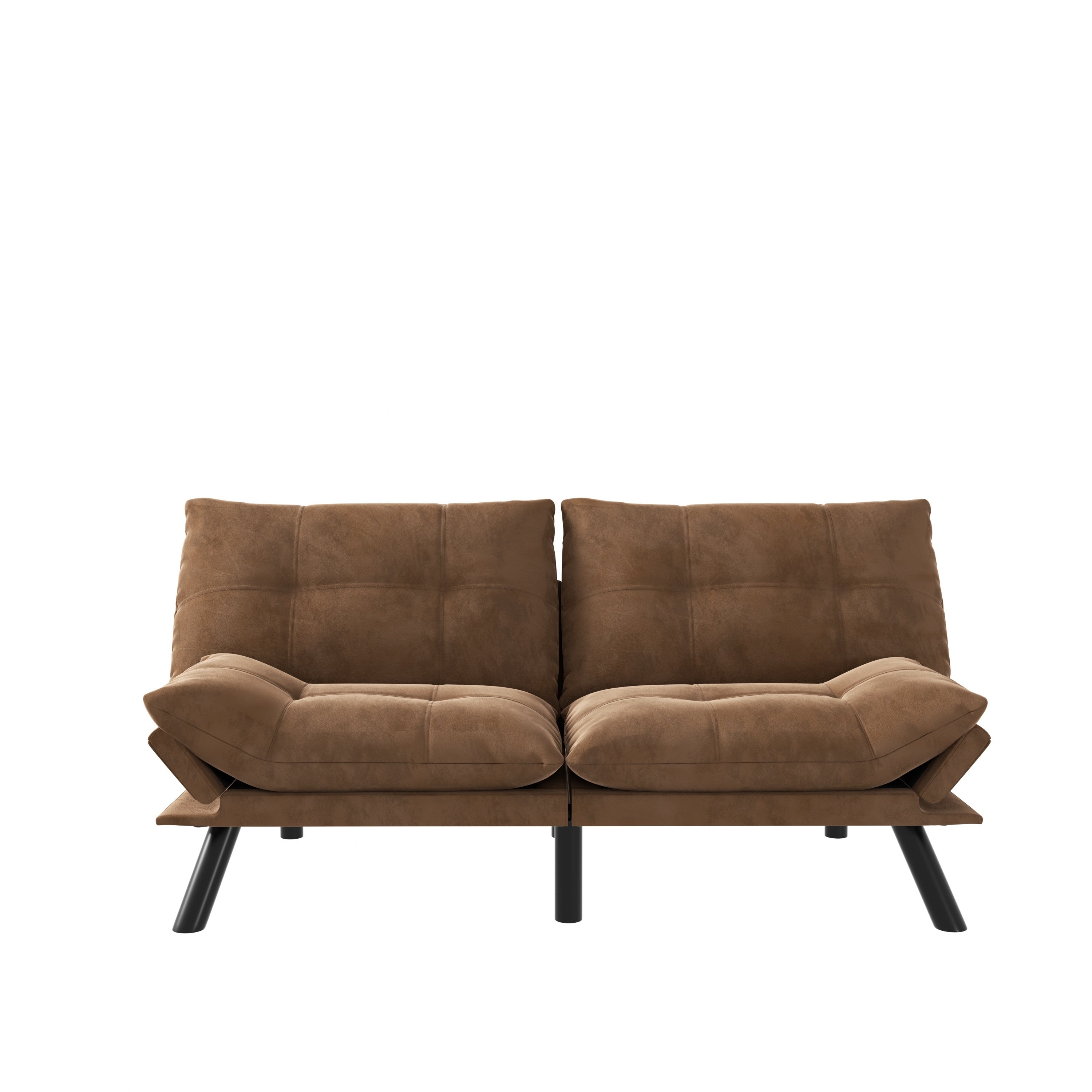 HAOYYE Leather Feel Brown Convertible Folding Sofa Bed, Sturdy Space-Saving Heavy Duty Modern Design for Adults Dorm Room Easy Assembly Bedroom Furniture