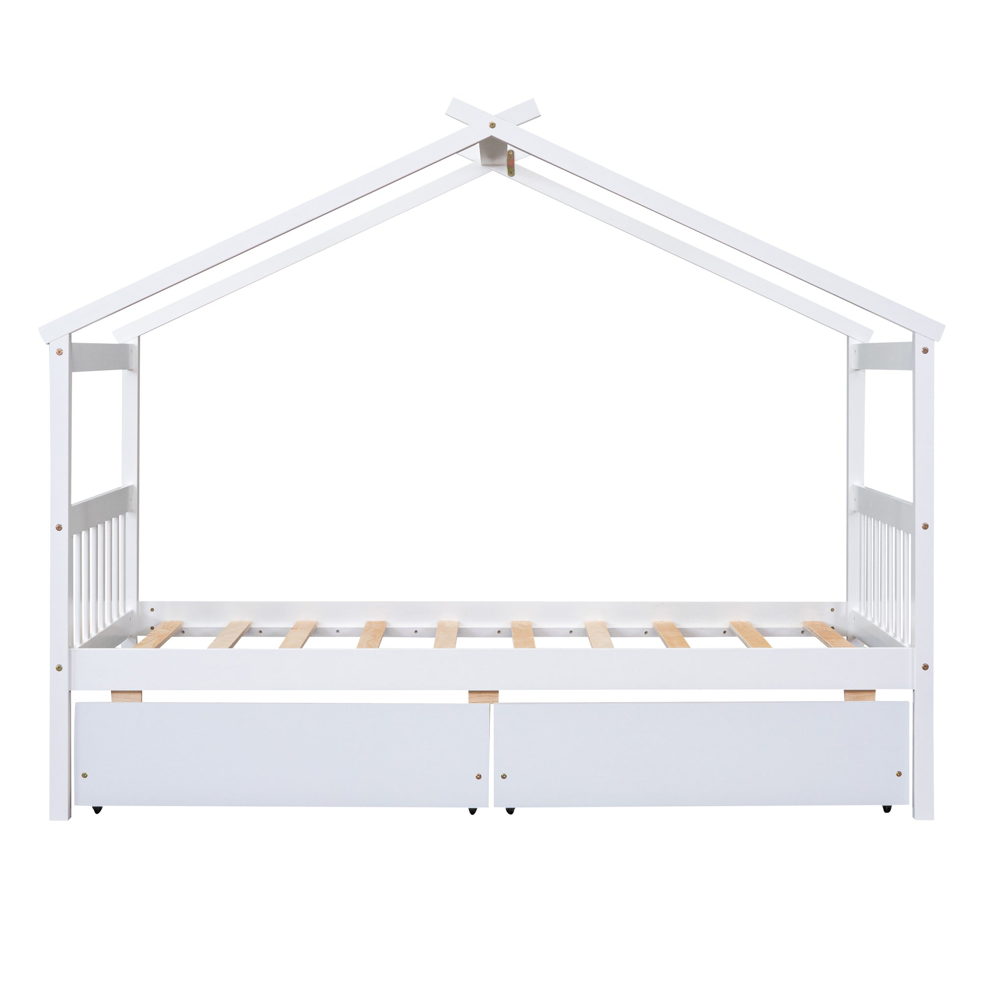 HAOYYE Twin Size Wooden House Bed Frame With Drawers, White, Space-Saving Heavy Duty Modern Design For Adults And Dorm Rooms, Easy Assembly Bedroom Furniture