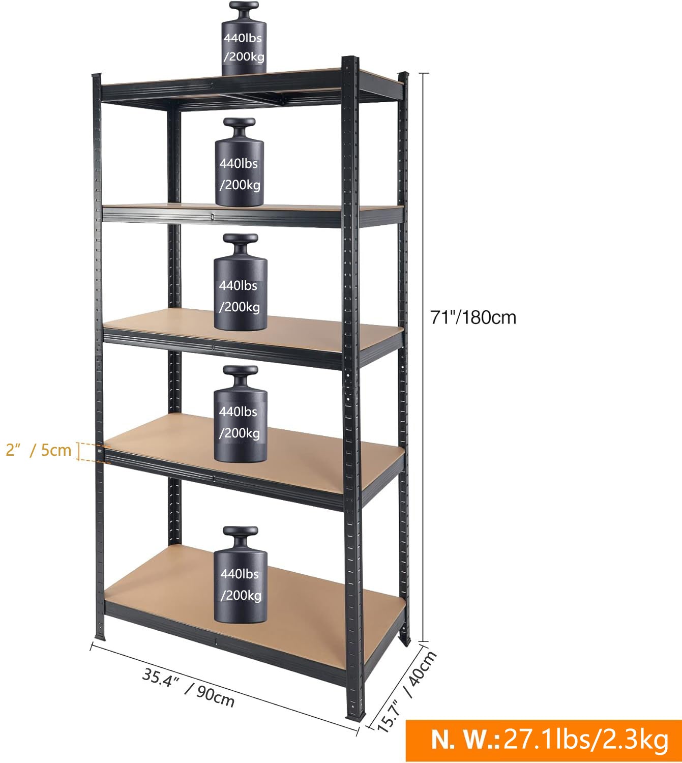 Haoyye Heavy Duty Garage Storage Shelves, 2000LBS Capacity 5 Tier Adjustable Metal Rack with MDF Boards, Freestanding Shelving Unit for Garage, Basement, Pantry, Warehouse, Office, Space-Saving Sturdy Organizer, Easy Assembly Design