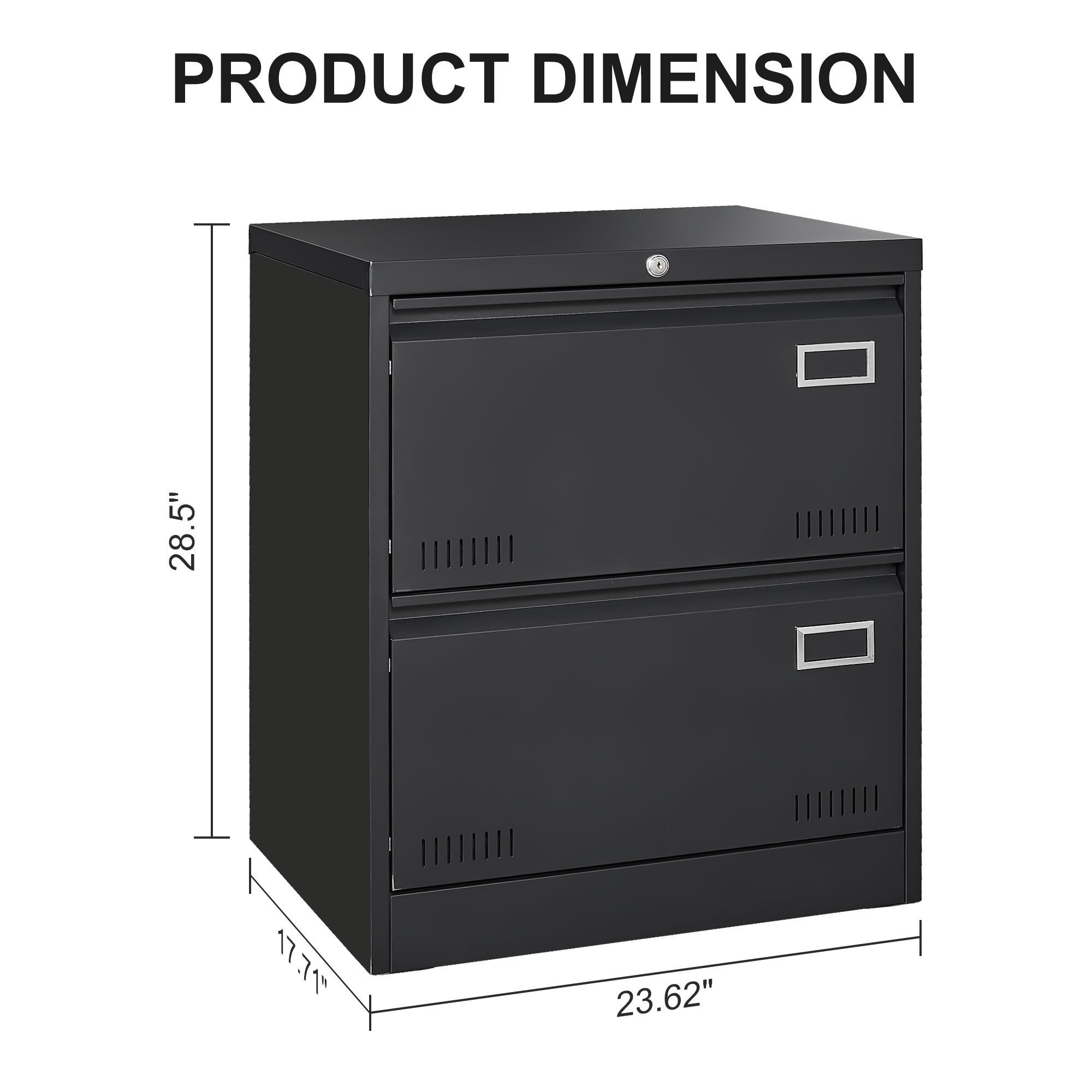 HAOYYE Black 2-Drawer Locking Metal File Cabinet, Lateral Filing Cabinet for Home Office, Legal and Letter Files, Space-Saving Vertical Design, Assembly Required