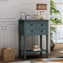 HAOYYE Narrow Console Table, Slim Sofa Table with Three Storage Drawers and Bottom Shelf for Living Room, Navy, Sturdy Space-Saving Design, Heavy Duty Construction, Easy Assembly, Durable and Stylish Home Furniture, Versatile for Hallway or Entryway Use