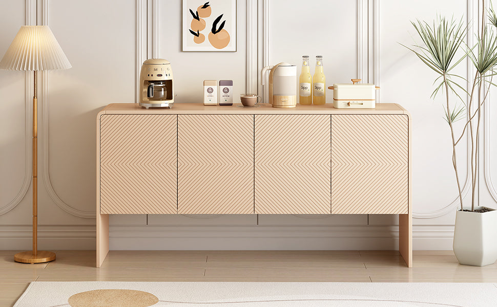 HAOYYE Minimalist Style 60"L Large Storage Space Sideboard with 4 Doors and Rebound Device for Living Room and Entryway (Apricot Cream) Sturdy Space-Saving Heavy Duty Modern Design Adults