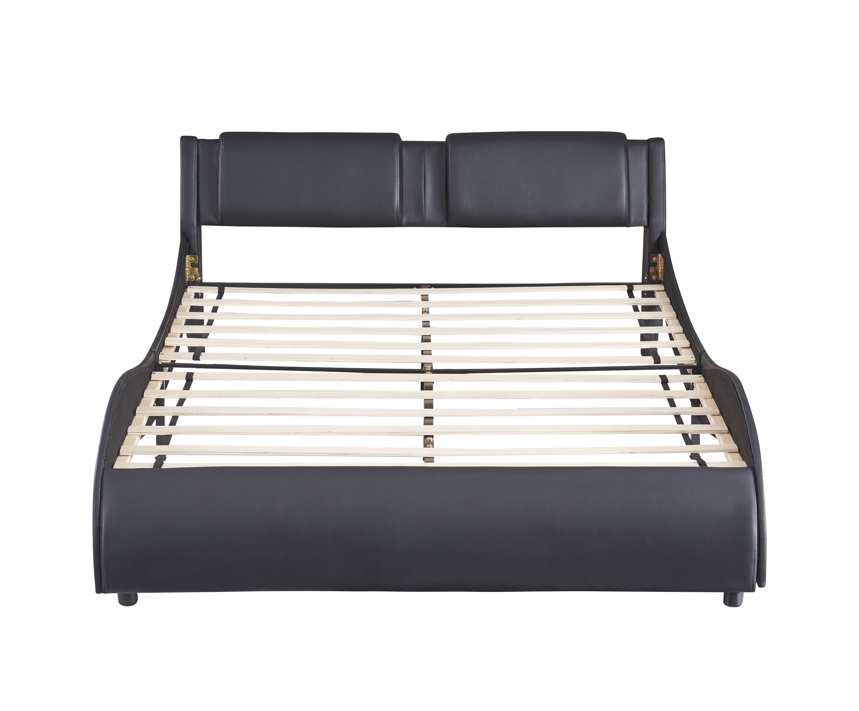 HAOYYE Full Size Upholstered Faux Leather Platform Bed with LED Light Bed Frame with Slatted - Black Sturdy Space-Saving Heavy Duty Modern Design Easy Assembly Durable Stylish Home Furniture Versatile
