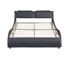HAOYYE Full Size Upholstered Faux Leather Platform Bed with LED Light Bed Frame with Slatted - Black Sturdy Space-Saving Heavy Duty Modern Design Easy Assembly Durable Stylish Home Furniture Versatile