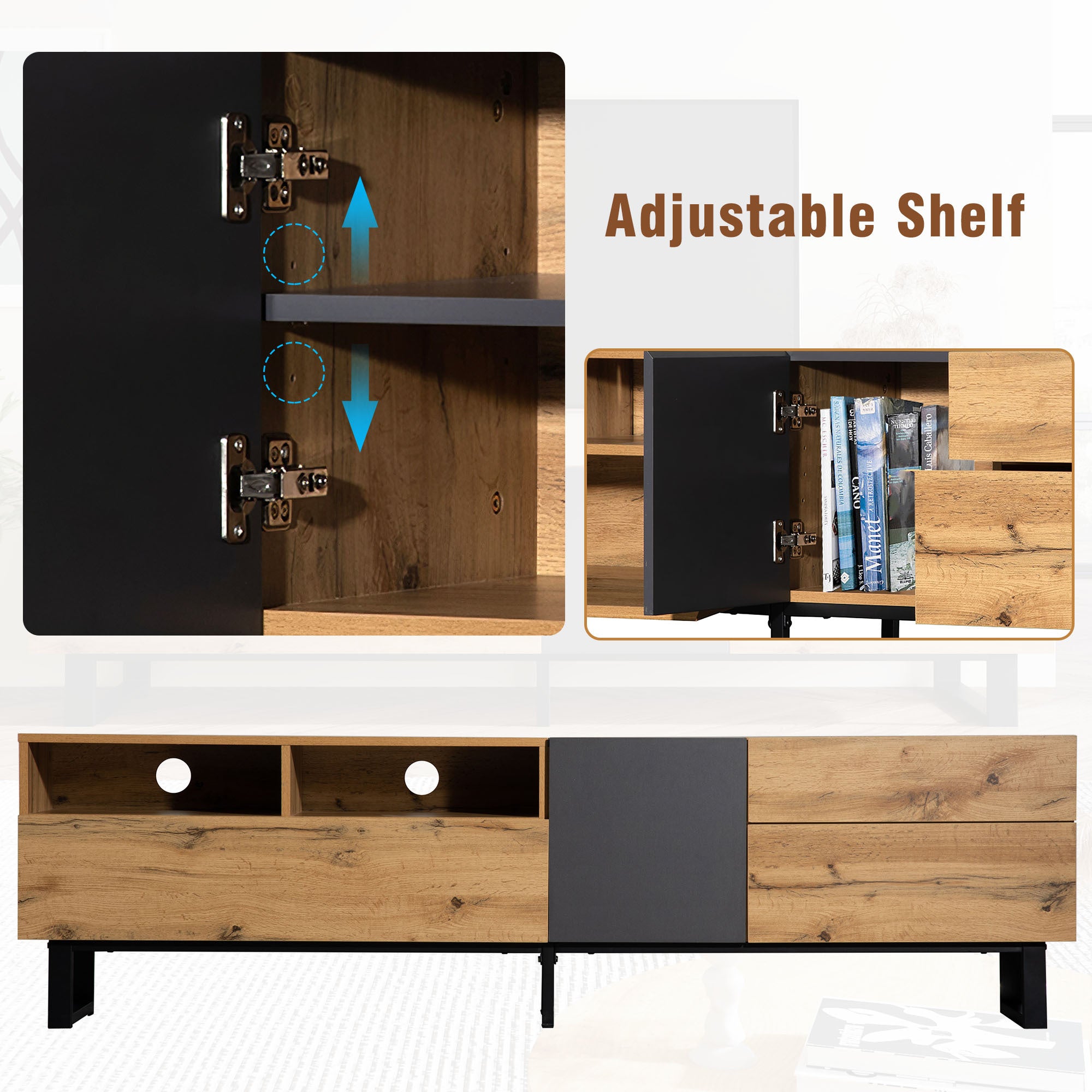 HAOYYE Modern TV Stand for 80'' TV with Double Storage Space, Media Console Table, Entertainment Center with Drop Down Door for Living Room, Bedroom, Home Theatre Sturdy Space-Saving Heavy Duty Modern Design