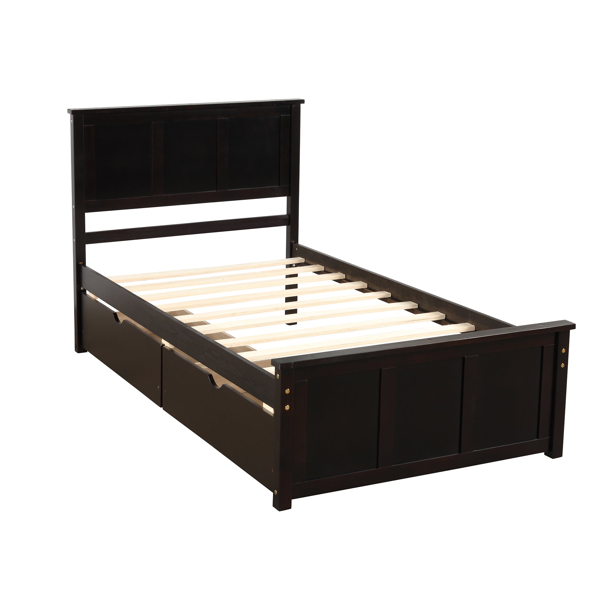 HAOYYE Platform Storage Bed, Twin Size Frame with Two Drawers on Wheels, Espresso, Sturdy Space-Saving Design, Heavy Duty Construction, Easy Assembly, Durable and Stylish Home Furniture