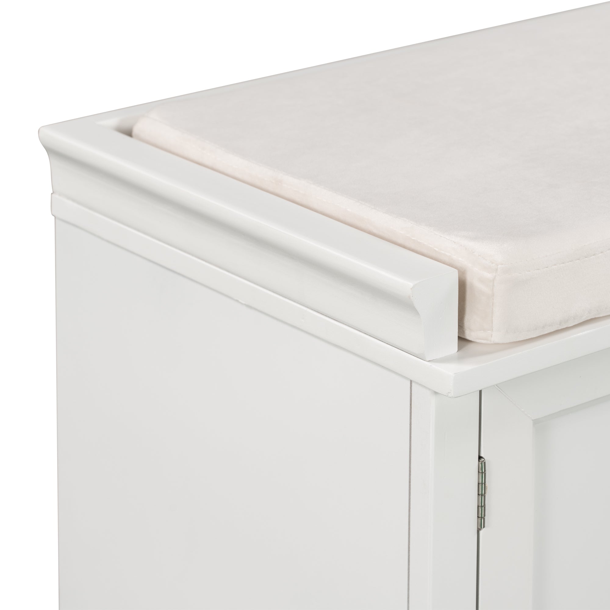 HAOYYE Storage Bench with 2 Drawers and Cabinets, Shoe Bench with Removable Cushion for Living Room, Entryway, Sturdy Space-Saving Heavy Duty Modern Design, White, Easy Assembly for Adults and Dorm Rooms