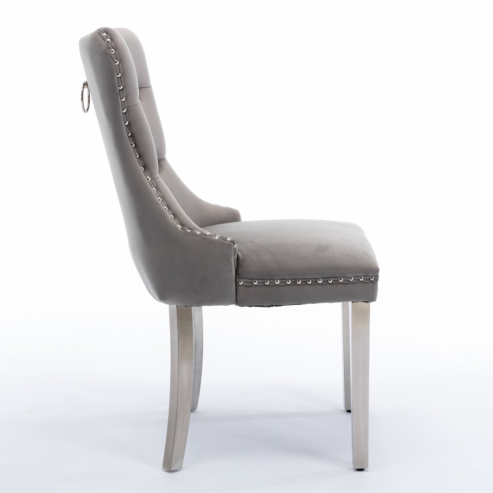 HAOYYE High-end Tufted Solid Wood Contemporary Velvet Upholstered Dining Chair with Chrome Stainless Steel Plating Legs,Nailhead Trim,Set of 2,Gray and Chrome, SW1701GY