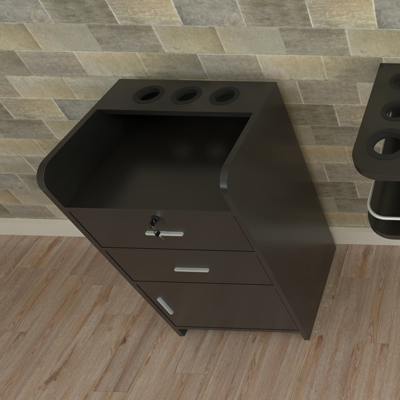 HAOYYE Black Beauty Salon Side Table with 2 Pump Bottles Storage, Mobile Utility Cart with Wheels and Drawer, Compact Rolling Station for Hairdressing, Tattoo, Spa, or Massage Room