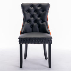 HAOYYE Nikki Collection Modern, High-end Tufted Solid Wood Contemporary PU and Velvet Upholstered Dining Chair with Wood Legs Nailhead Trim 2-Pcs Set lack+Orange, SW2101BO Sturdy Space-Saving