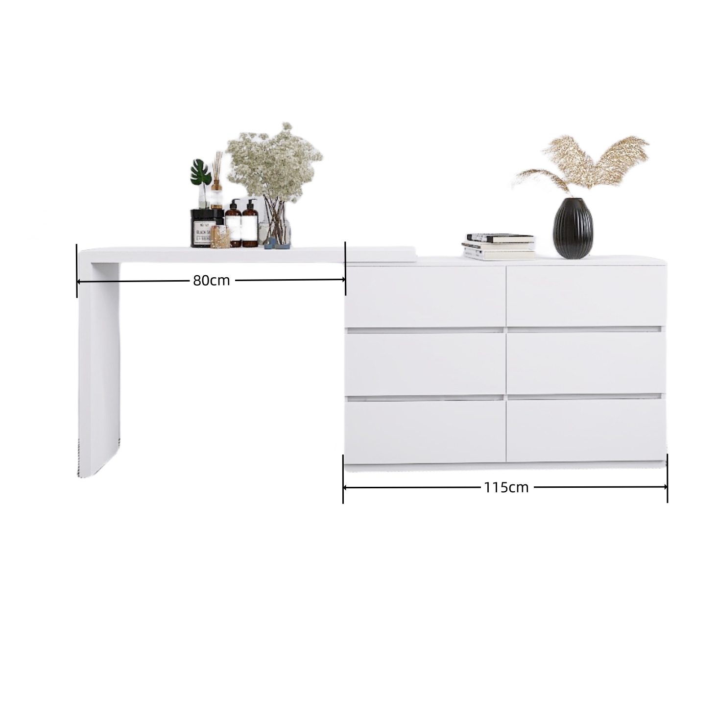 HAOYYE Extended Desktop 6-Drawer Dresser, White Modern Chest without Handles, Sturdy Space-Saving Design, Heavy Duty Construction, Ideal for Bedroom, Vanity, Dorm Room, Easy Assembly
