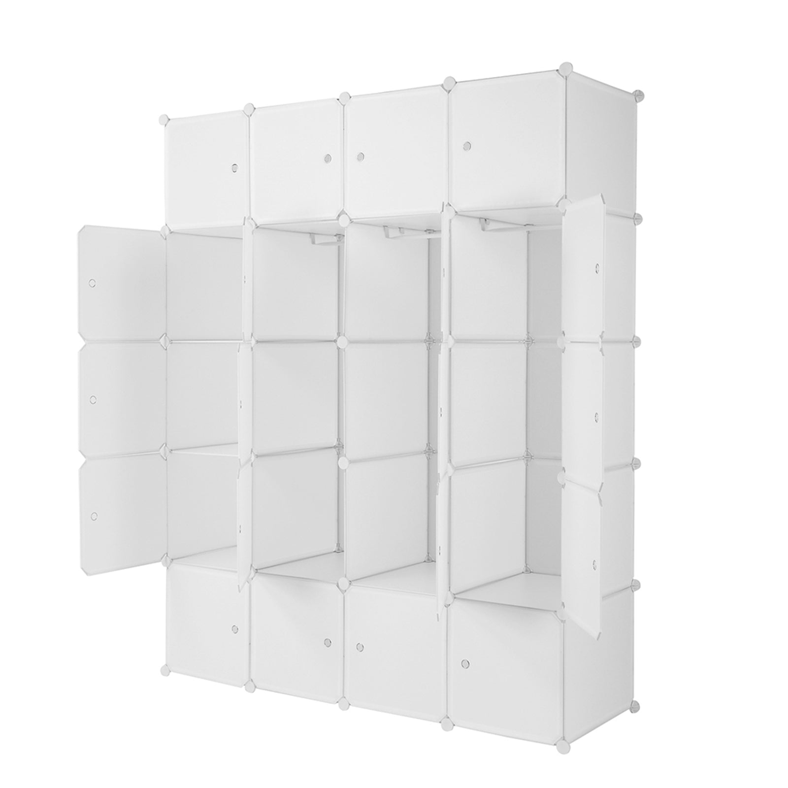 HAOYYE Modular 20-Cube Plastic Storage Organizer with Hanging Rod, Stackable Closet Shelves, Durable Multipurpose Storage Cabinet, Space-Saving Design for Clothes, Shoes, Accessories, Bedroom, Living Room, Office, White