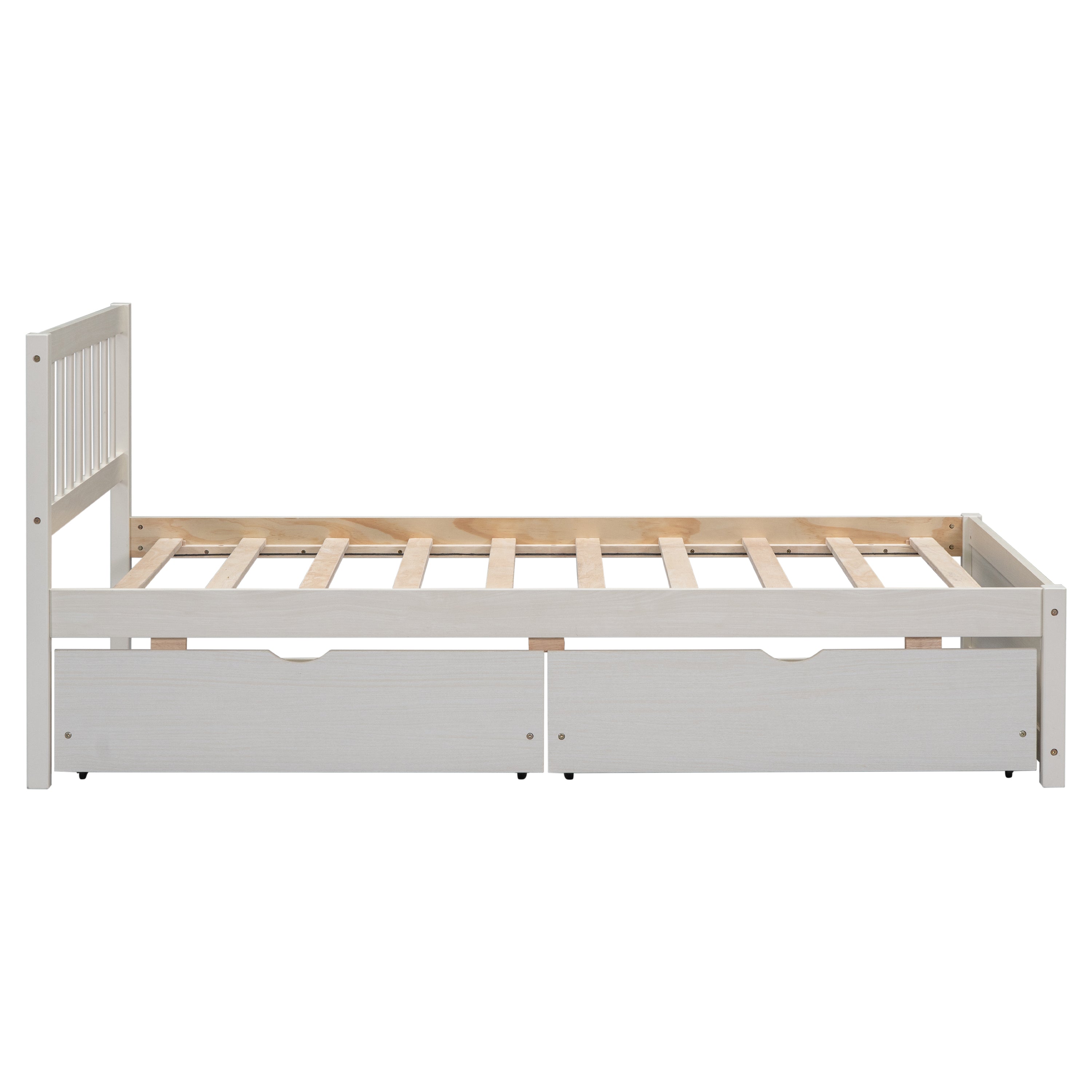 HAOYYE Modern Design Wooden Platform Bed with Two Drawers for White Washed Color Home Furniture Featuring Sturdy Heavy Duty Build, Space Saving Design, Easy Assembly, Durable Quality, Stylish Contemporary Aesthetic and Versatile for Any Living Space