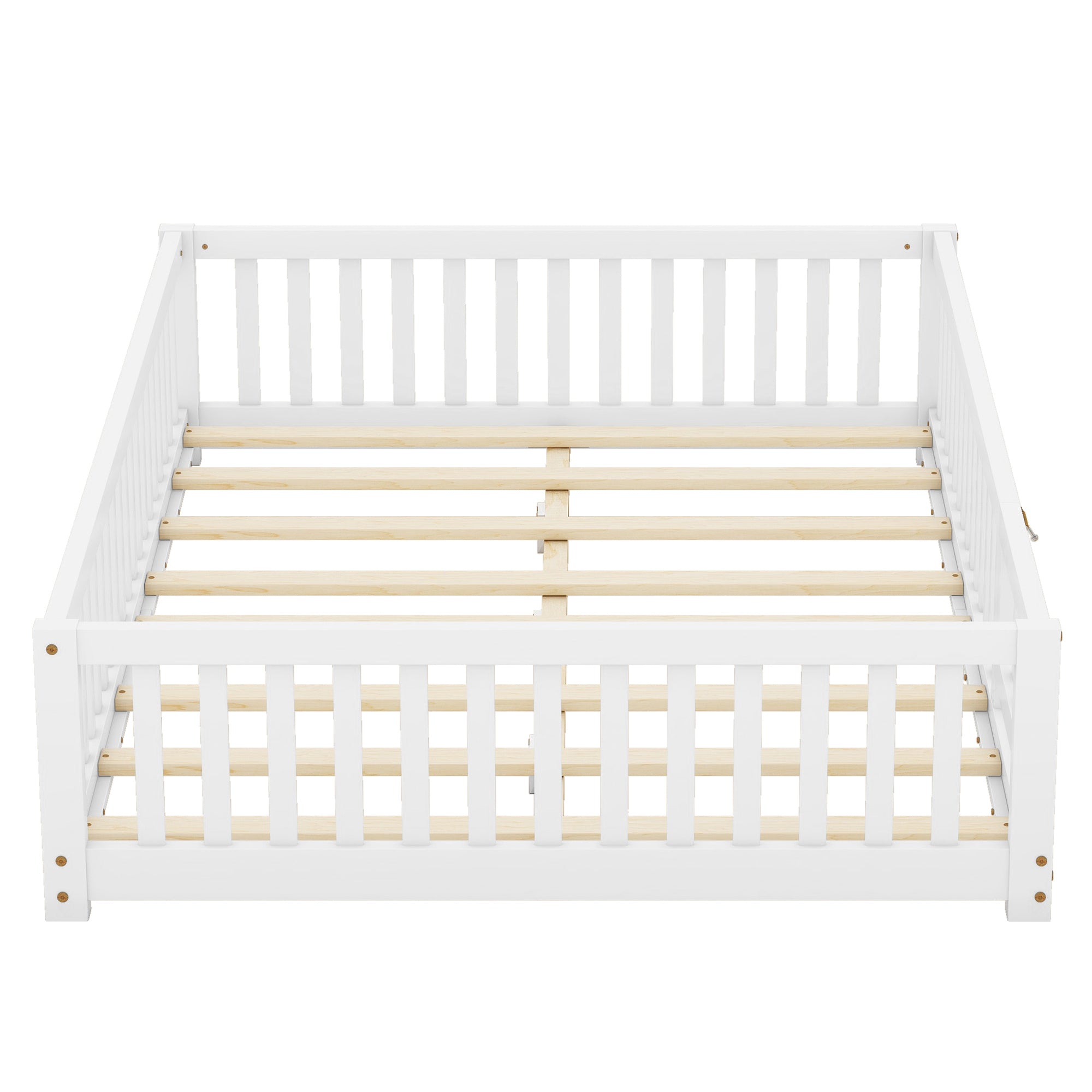 HAOYYE Full Size Bed Floor Bed with Safety Guardrails and Door for , White(Old SKU: W158090689) Sturdy Space-Saving Heavy Duty Modern Design Adults Dorm Room Easy Assembly Bedroom Furniture